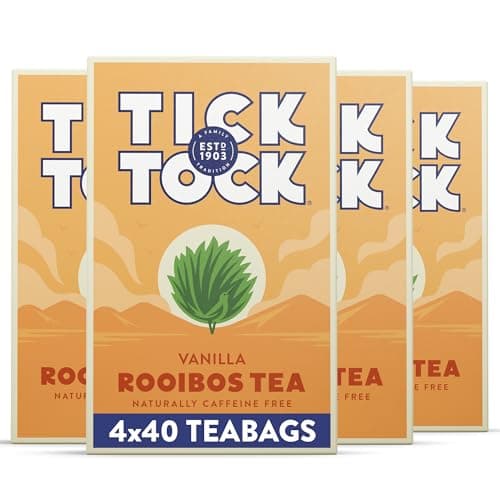 Image of Tick Tock Vanilla Rooibos Tea - Caffeine-Free Pack of 4 x 40 Biodegradable Tea Bags (160 Teabags) for Wellbeing and Relaxation