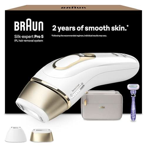 Image of Braun IPL Silk-Expert Pro 5, at Home Hair Removal - Alternative for Laser Hair Removal, Includes Pouch, Venus Razor, Precision Head, 2 Years of Smooth Skin, Gift for Women, White/Gold, PL5137