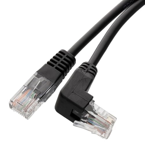 Image of kenable Cat5e Ethernet Cable Straight to Right Angle RJ45 Network Patch Lead Full Copper 26AWG UTP 1m Black