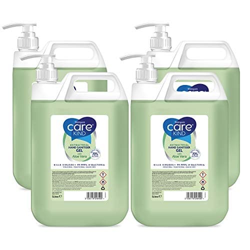 Image of Carekind 70% Hand Sanitiser Gel 5 Litre - with Aloe Vera Extract - Antibacterial Hand sanitizer gel with Medical Grade Alcohol, Kills Viruses & 99.999% of bacteria. With pump dispenser (Pack of 4)
