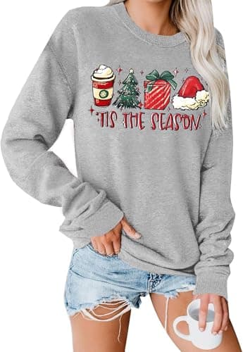 Image of VVNTY Christmas Sweatshirt for Women Xmas Jumper Ladies Tis The Season Print Pullover Tops (Grey1,M)
