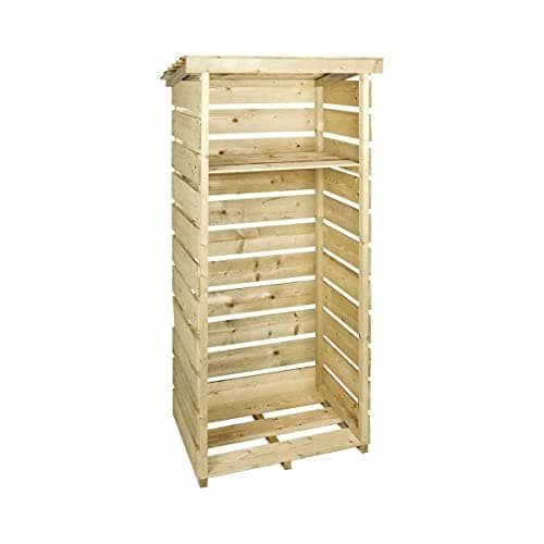 Image of CHARLES BENTLEY FSC® Mixed Wooden Log Store, Garden, Single Tall Log Store, Heavy Duty, Firewood Storage, Treated Wood, Slatted Design, Slanted Roof, Raised Floor, Spruce (182.3x76x53.2cm)