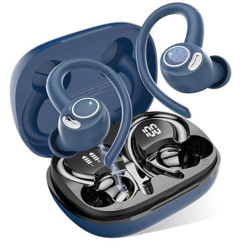 Image of Jesebang Wireless Earbuds, Bluetooth 5.3 Headphones, 2024 Wireless Earphones HiFi Stereo Sound with ENC Mic, Sport Headsets in Ear EarHooks for Running, 40H Dual LED Display, Blue