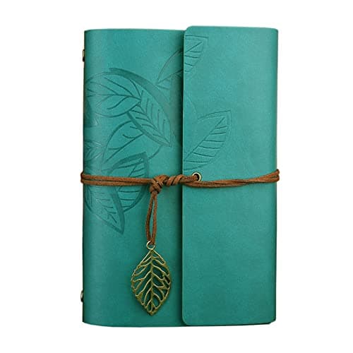 Image of NectaRoy Vintage Retro PU Leather Cover Notebook Journal Diary, Leaf Pattern Spiral Blank String Daily Notepad, Kraft Paper, Retro Pendants, Classic Embossed, Loose Leaf