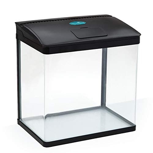 Image of AllPondSolutions Nano Fish Tank with Filter and Light - Rectangular Aquarium Tank with LED Light, Tray Filter System, Curved Glass Front, 90° Tilting Hood - Cold Water Tropical Fish Tank - 29L, Black