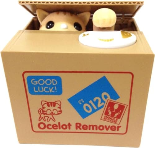 Image of 【UNTIL YOU】Cute Stealing Coins Cents Penny Cat Money Box Saving Money Collecting Money Piggy Bank for Kids Kids (Cute Yellow Cat)