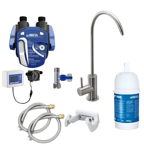 Image of AORA Under-sink water filter system with 1-way tap, compatible with Brita filter P1000 and filter head, reduces limescale and improves taste, Sofia brushed stainless steel with Digiflow