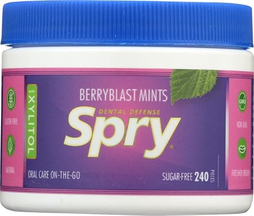 Image of Spry Xylitol Berry Blast Mints Sugar Free Candy - Promote Oral Health, Increase Saliva Production, Stop Bad Breath, Non-GMO, Gluten-Free, 240 Count (Pack of 1)