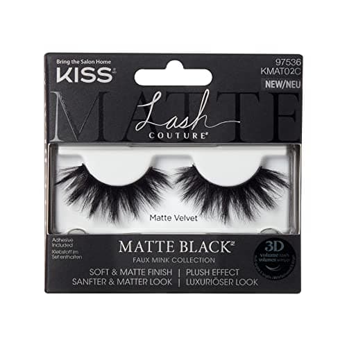 Image of KISS False Eyelashes on Stripe Faux Mink 3D Matte Collection - 1 Pair of River, 1 Glue