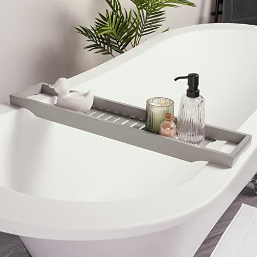 Image of OHS Bath Tray, Bath Trays for Across the Bath Home Spa Board for Adults Bamboo Bathtub Tray Wooden Bathroom Accessories Caddy Trays Baths Rack for Candles Wine Glass Accessories, Charcoal Grey