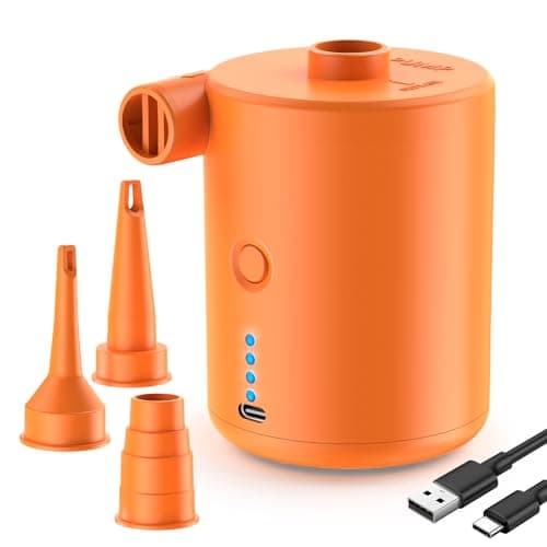 Image of Electric Air Pump Portable Rechargeable: 4000mAh Air Pump for with Fast Inflating Compact Mini Air Bed Pump for Inflatable Swimming Pool Camping (Orange)