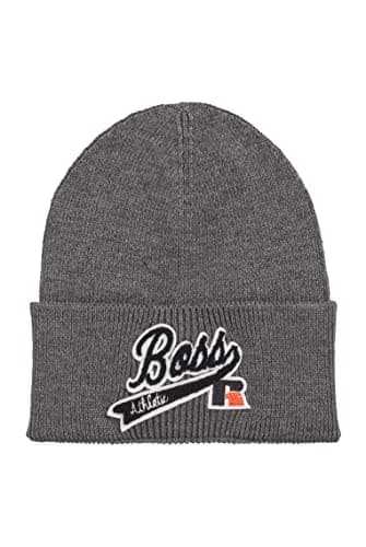Image of BOSS Mens Floley RA Ribbed Beanie hat with Exclusive Logo Grey