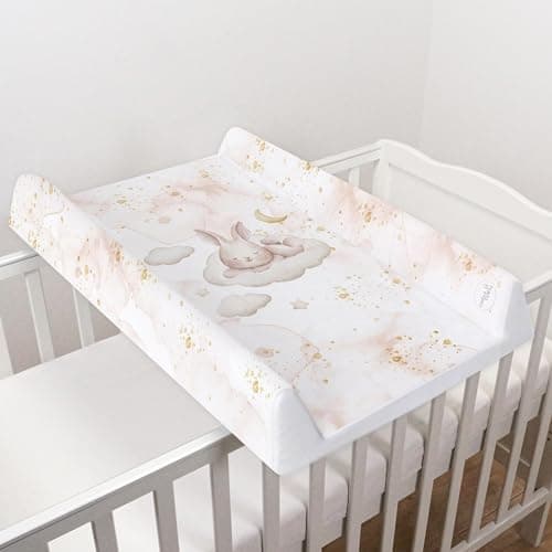 Image of Ultra Light Baby Hard Base Changing Mat/Top Changer 70x50 cm fits 120x60 cm Cot Newborn Baby Waterproof Changing Mat with Raised Edges Lightweight 1.2 kg (Sleepy Bunny)