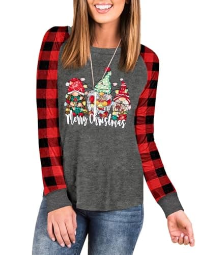 Image of LACOZY Christmas Women's Raglan Long Sleeve Sweatshirt Novelty Pullover Xmas Printed Top Grey M