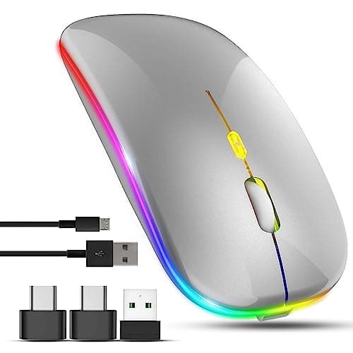 Image of Wireless Mouse for Laptop With 2 USB A to USB C Adapter, 2.4GHZ Bluetooth Mouse Rechargeable, US B Mouse 3 Buttons-Laptop Mouse Wireless PC Mous e 800 to 2400 Dpi, Lapto p Mouse Computer Accessories