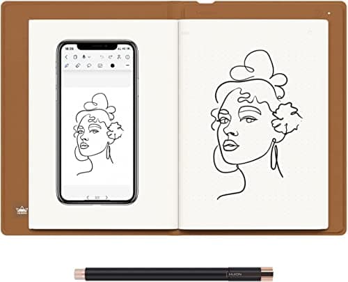 Image of HUION Note Smart Notebook Writing Pad Digital Notepad Bluetooth 5.0 with 8192 Pressure Levels for Note-taking and Sketching Compatible Android/iOS/Windows/macOS/Linux, Brown, 7.35×5.5 inch