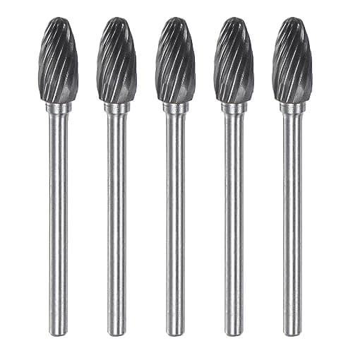 Image of sourcing map 5pcs Carbide Rotary Burrs 1/8" (3mm) Shank 1/4" (6mm) Head Single Cut Flame H Shape Die Grinder Bits Rasp Files for Hard Metal Wood Stone Polishing Engraving