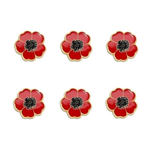 Image of CAREOR 6 Pcs Red Poppy Flower Brooch Pin, Vintage Remembrance Day Awareness Poppy Flower Lapel Pins Lest We Forget Badges, Symbolic Memorial Gift for Women Men
