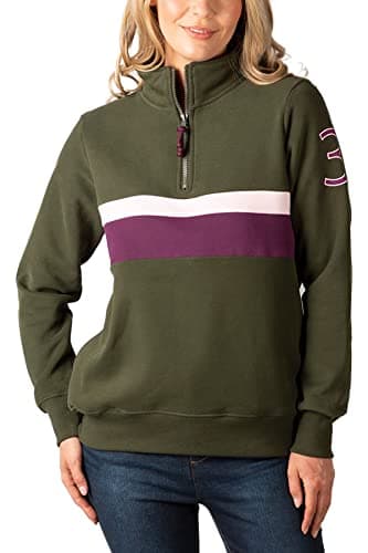 Image of Rydale Ladies Overhead Sweatshirt Women's Sweatshirts Jumper Pull On Sweater Quarter Zip Top (as8, numeric, numeric_14, regular, regular, Bramham Olive/Damson)