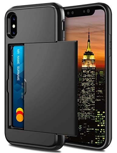 Image of Coolden for iPhone XS Case iPhone X Case with Card Holder Wallet Shockproof Heavy Duty Protective Hard Back Rubber Bumper Card Holder Slot Wallet Cover for iPhone XS/iPhone X (Black)