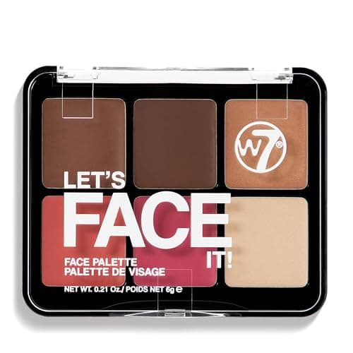 Image of W7 Let’s Face It Cream Face Palette – Light Soft Glow - 6-Pan Bronzer, Blush & Highlight Palette - Creamy, Blendable Face Makeup