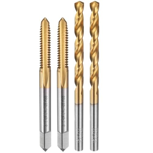 Image of sourcing map Tap and Drill Bit Set, 2pcs 3/16-24 UNC Straight Flute Thread Screw Taps & 2pcs 4mm Twist Drill Bits, Titanium Coated HSS-6542 Tapping Threading Tool Kit