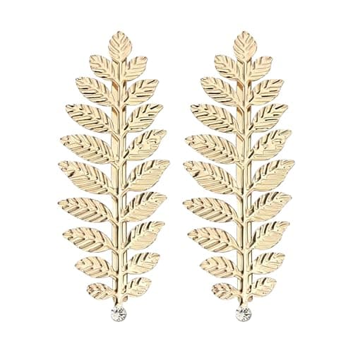 Image of Hopzab 2 Pcs Gold Leaf Hair Clips Elegant Hair Barrettes Accessories Women Golden Leaf Roman Headdress for Bride Greek Goddess Costumes Halloween Wedding Fashion Show(Crystal)