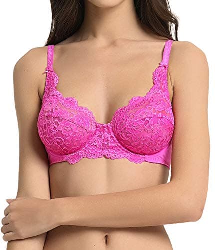 Image of VANEVER Women’s Lace Bra, Comfortable Women’s Bras, Sexy Bra with Underwire & No Padding Cups, Breathable & Non-Chafing Ladies Underwear, Support, Rose 38DD