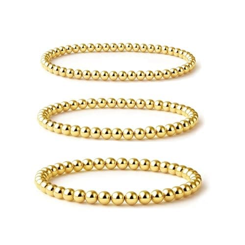 Image of MILACOLATO Gold Bracelet for Women Dainty 18K Gold Plated Bead Bracelet Stack Set Stretchable Elastic Gold Beaded Bracelets Waterproof Golden Tennis Adjustable Bracelets Golden Jewellery Set-A