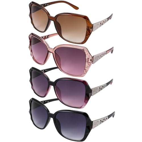Image of Firtink 4 Pcs Women Large Sunglasses, UV 400 Glasses Oversized Polarized Sunglasses Classic Trend Ladies Sunglasses Sparkling Large Frame Sunglasses for Women