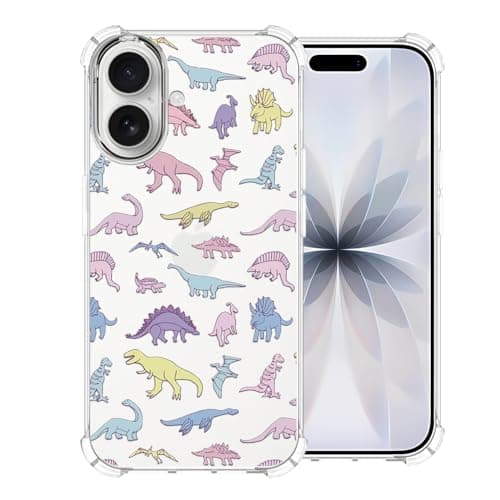 Image of CAROKI Clear Cute Phone Case for iPhone 17,Colored Dinosaur Pattern Durable & Slim Fit Shockproof Soft Lightweight Protective Case for iPhone 17