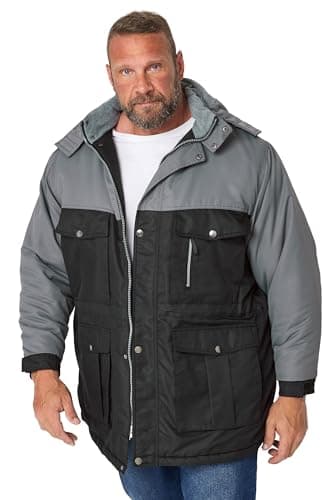 Image of BadRhino Big & Tall Grey & Black Fleece Lined Hooded Coat - Men's - Plus Size Curve