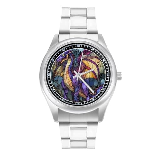 Image of Dragon Stained Glass Classic Mens Watches for Womens Casual Fashion Business Dress Wrist Watch