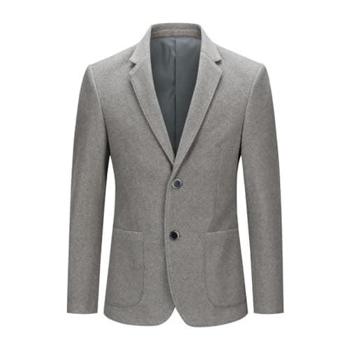 Image of YOUTHUP Men's Tweed Blazer 2 Buttons Tailored Sports Suit Jacket Formal Business Dress Jackets Grey