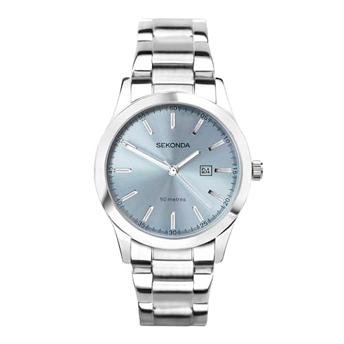 Image of Sekonda Taylor Ladies 34mm Quartz Watch in Blue with Analogue Date Display, and Silver Stainless Steel Strap 40404