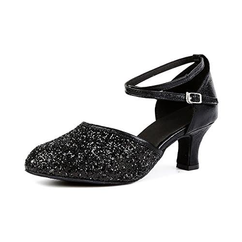 Image of OCHENTA Womens Sequined Leather Pointed Toe Kitten Heel Latin Ballroom Dance Shoes Suede Black-UK 6-Tag 41