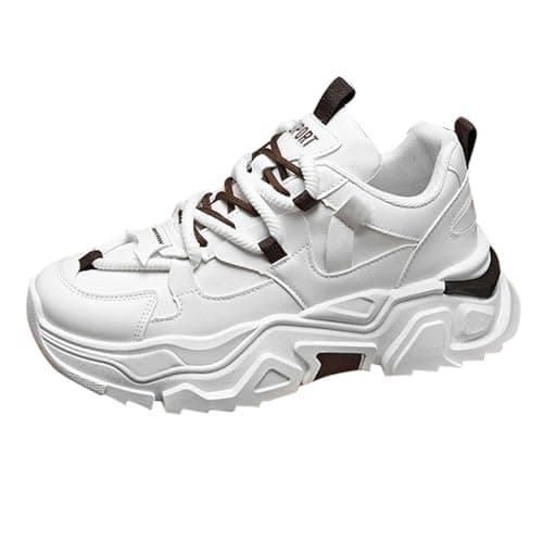 Image of Chunky Trainers Y2K, Plus Size Running Shoes Lightweight Breathable Height Increasing Low-Top Sneakers Comfortable Non Slip Jogging Walking Trainers Wide Fit Shoes for Hiking Trekking White