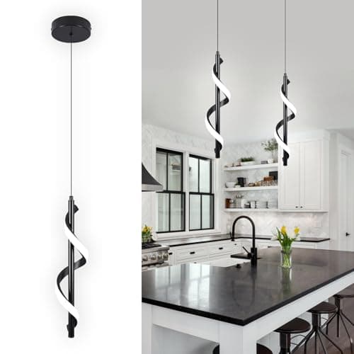 Image of 13W Modern Spiral Led Pendant Light Fixture, Cold White 5500K Minimalist Integrated LED Hanging Lamp, Adjustable Hanging Island Light Fixture for Bedroom Living Room Kitchen Sink, 1 Pack (Black)