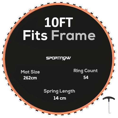 Image of SPORTNOW Trampoline Replacement Mat with Eight Rows of Stitching, Spring Pull Tool, 54 V-Hooks, for 10ft Trampoline, Using 14cm Springs, Trampoline Jumping Mat, Orange