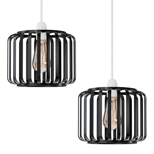 Image of Metal Wire Cage Ceiling Light Shade Easy Fit Lamp Shade, Ceiling Hanging Indoor Pendant Light Lampshade for Living Room, Bedroom, Restarurants (Black Cage 2 Pack)