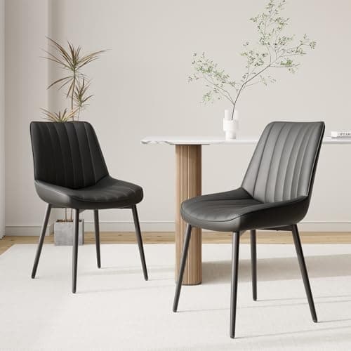 Image of COLAMY Black Dining Chairs Set of 2,Technology Fabric Chairs for Dining Room with Metal Legs and Thick Seat Cushion, Upholstered Kitchen Chair with Anti-Slip Pads