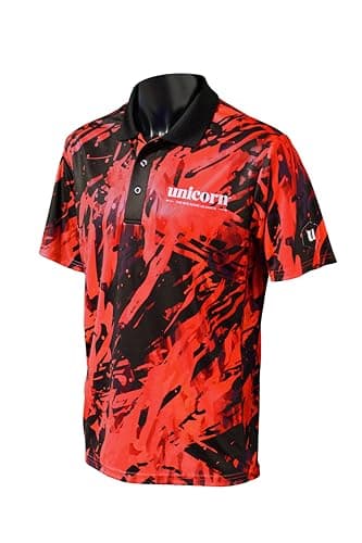 Image of Unicorn Darts Shirt | Pro-Tech Camo | Cool Breathable Soft-Feel Micro Mesh 3-Tuk Polyester | Red with Black Collar & White Logo | XXXL | to fit Chest 50-53 inches