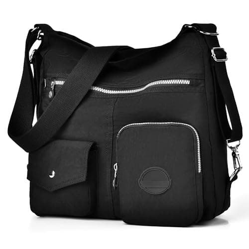 Image of Dora & Liz Multipurpose Hobo Purse for Women with Antitheft RFID, Waterproof Nylon Crossbody Bag Shoulder Handbag, Convertible Backpack, Black, L