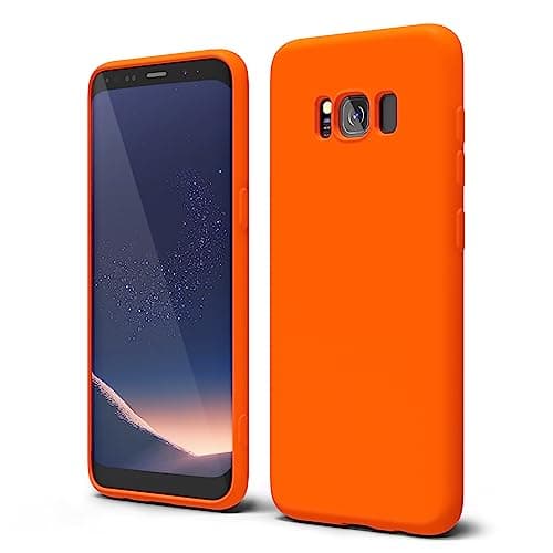 Image of oakxco for Samsung Galaxy S8 Phone Case Liquid Silicone Grip, Fluorescent Bright Solid Color, Cute Thin Slim Soft Rubber TPU Plain Smooth Gel Matte Protective Cover for Women Girl, Burnt Neon Orange