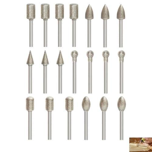 Image of 20 Pcs Diamond Grinding Bits, Diamond Burr Bits Set for Dremel with 3mm Shank, Rotary Tool for Grinding Carving Polishing and Engraving on Stone Glass Ceramics Marble Jade and DIY Craft Projects