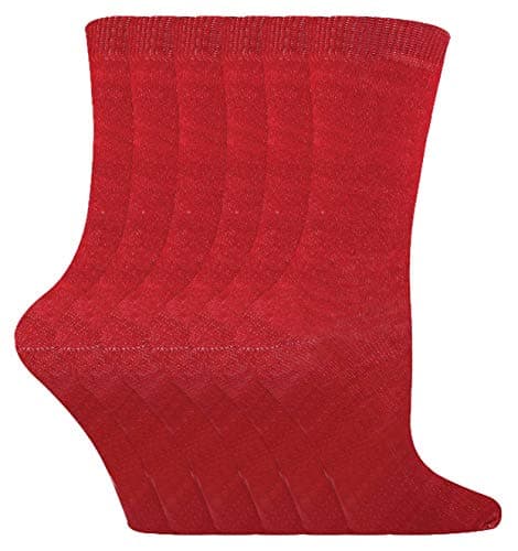 Image of Sock Snob - 6 Pairs Kids Boys Girls Unisex Mid Calf Solid Color Casual Cotton Dress Socks (12-3 UK, Red)