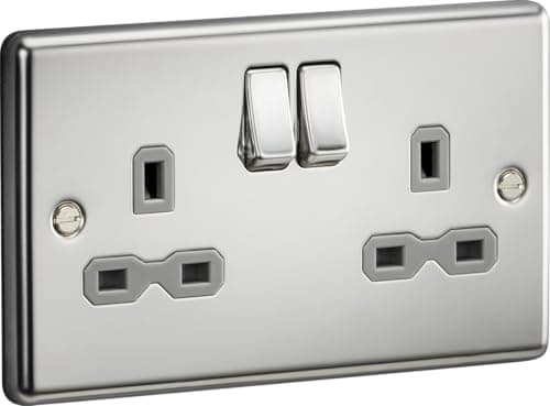 Image of Knightsbridge CL9PCG 13A 2G DP Switched Socket with Grey Insert - Rounded Edge Polished Chrome, 7.5 mm*85.75 mm*146.5 mm