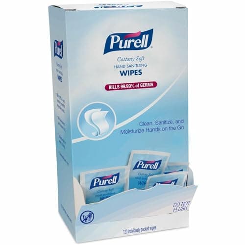Image of PURELL Cottony Soft Hand Sanitizing Wipes, 120 Individually Wrapped Wipes in Self-Dispensing Display Box - 9027-12
