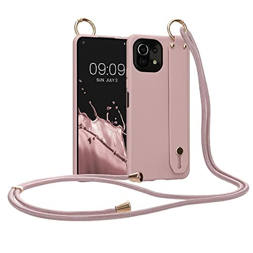 Image of kwmobile Case Compatible with Xiaomi 11 Lite (5G) NE/Mi 11 Lite (5G) - Soft TPU Phone Cover with Hand Strap Holder and Lanyard - Winter Rose