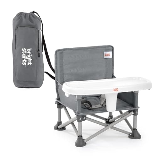 Image of Bright Starts Pop 'N Sit Portable Booster, Indoor/Outdoor Use, Floor Seat with Feeding Tray, Grey, 6 Mos - 3 Yrs